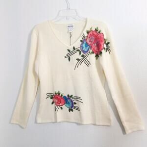 NWT Baluchi beaded rose cream wool blend sweater